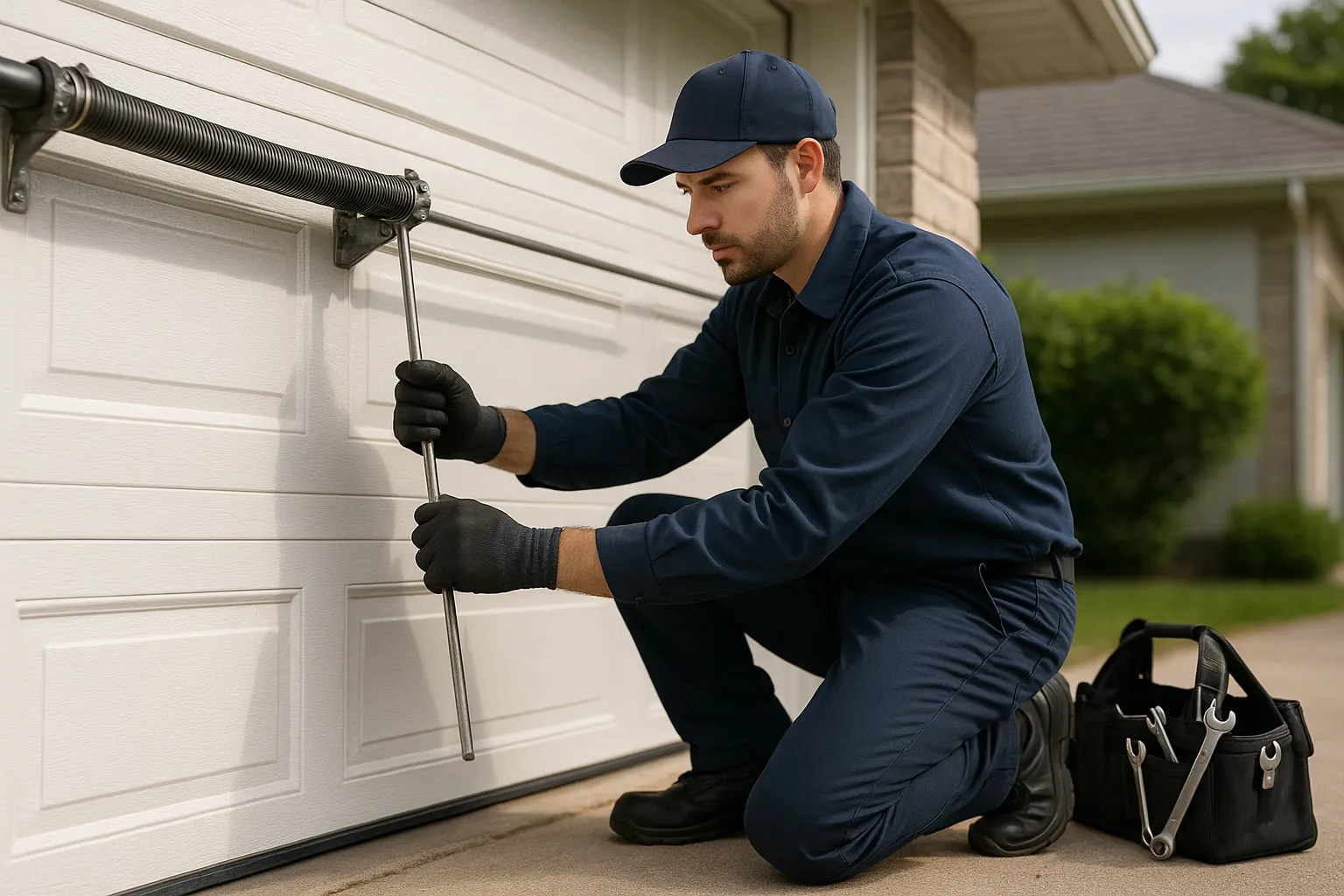 Garage door technician ready for an emergency call