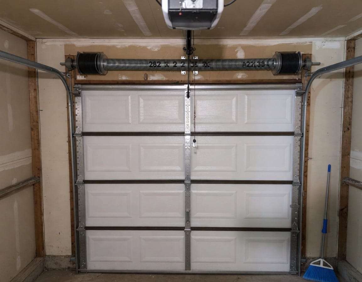 Garage door with torsion spring system